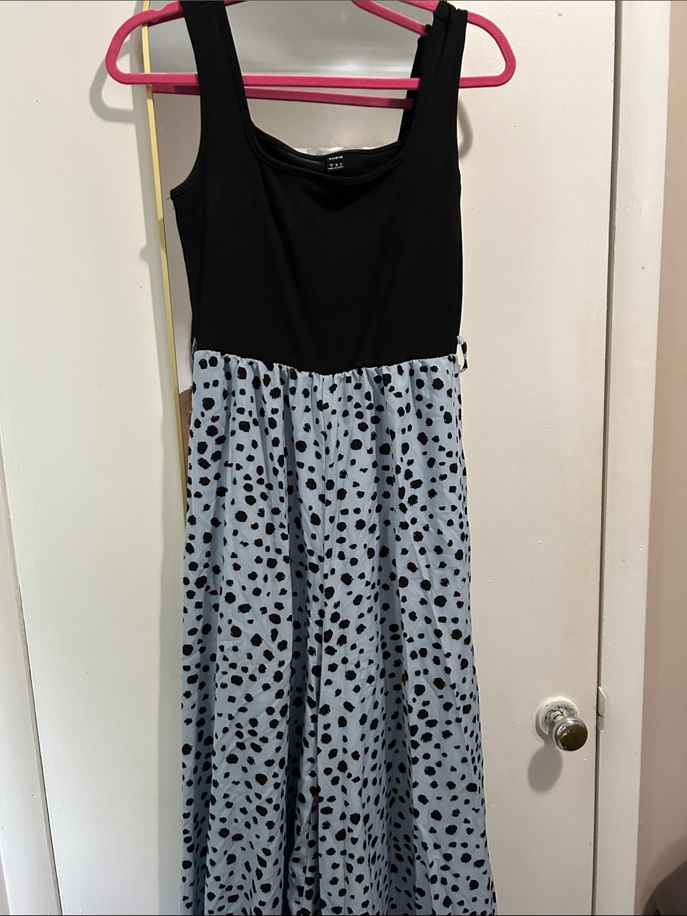 SHEIN Black Bodice Maxi Dress with Light Gray Spotted Skirt